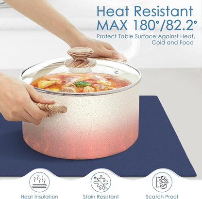 MANSPHIL Navy Blue Cloth Placemats Set of 4, Washable Thick Faux Linen Place Mats Heat Resistant Double Layer Table Mats for Dining Kitchen Indoor Outdoor Use - 13x19 Inch