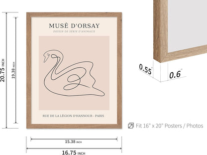Poster Master Vintage Poster - Retro One Line Swan Drawing Print - Swan Art - Bird Art - Minimal Gift for Her, Animal Lover - Abstract Decor for Home, Office, Bedroom, 16x20 Beige Framed
