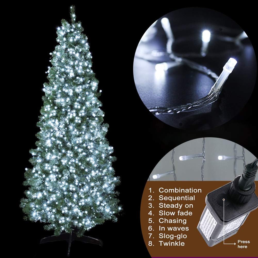 98FT 200 LEDs String Lights Waterproof Fairy Lights 8 Modes with Memory 30V UL Certified Power Supply for Home, Garden, Wedding, Party, Christmas Decoration Indoor Outdoor (Cool White)