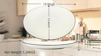 15" Large Serving Platter - Oval Large Serving Tray, Ceramic Serving Dish, White Platters for Serving Food, Appetizers, Entertaining, Party, Set of 2