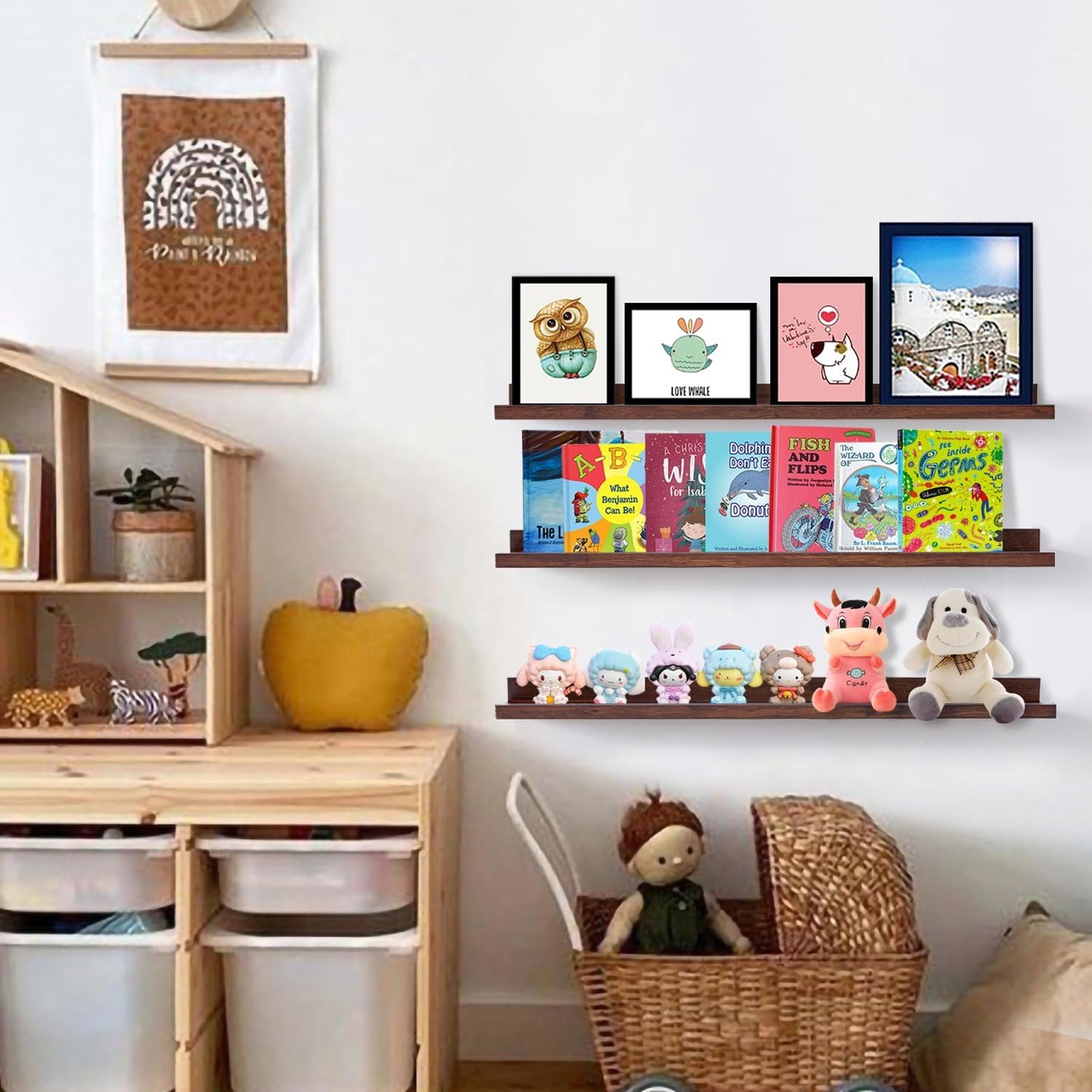 AZSKY Floating Shelves Wall Mount Deep Walnut for Wall Storage 36 Inch Rustic Picture Photo Ledge Shelf with Lip Nursery Book Shelves for Kids Room Bedroom Bathroom Living Room Kitchen Decor Set of 3