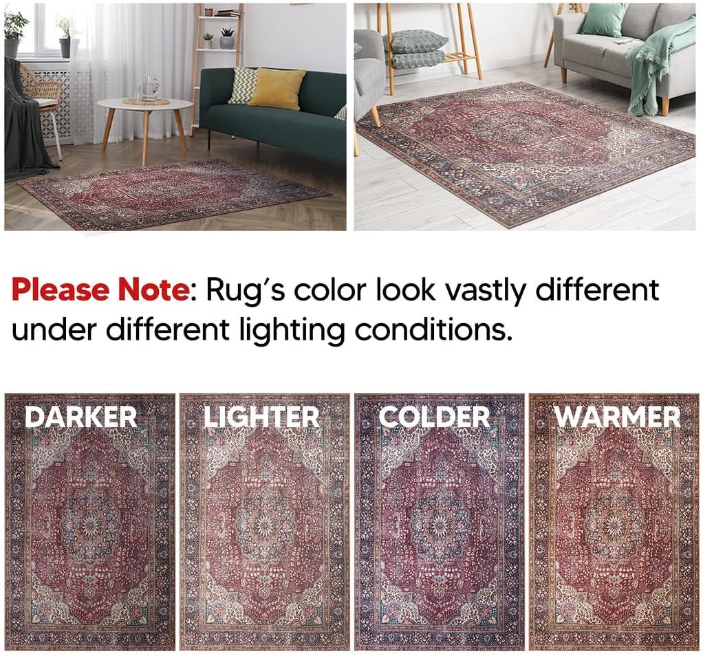 Keen Home Design 4x6 Rug - Machine Washable Area Rug with Non-Slip Backing, Ideal for Living Room, Dining Room, Bedroom - Vintage, Easy Clean, Durable, Low Pile Rug - (4' x 6')