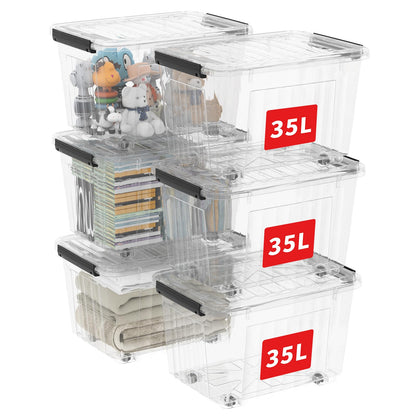 Cetomo 40Qt*6 Plastic Storage Bins, Storage Box, 6 Pack, Organizing Container with Wheels, Durable