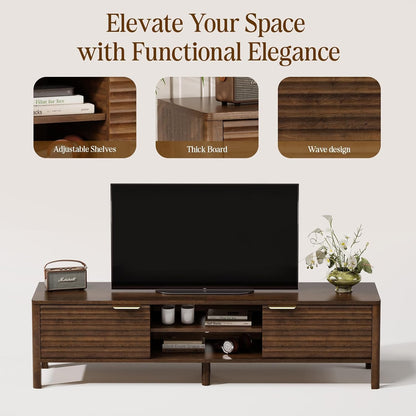TV Stand for Living Room - up to 65 Inch TVs Mid Century Modern Entertainment Center with Storage and Adjustable Shelves, Media Console Table Walnut 59"