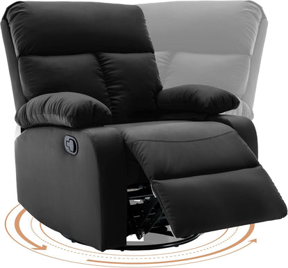 Swivel Rocker Recliner, Rocking Recliners Chair for Small Spaces, Small Rocker Recliner Chair, Nursery Rocking Chairs for Living Room, RV, Nursery, Black