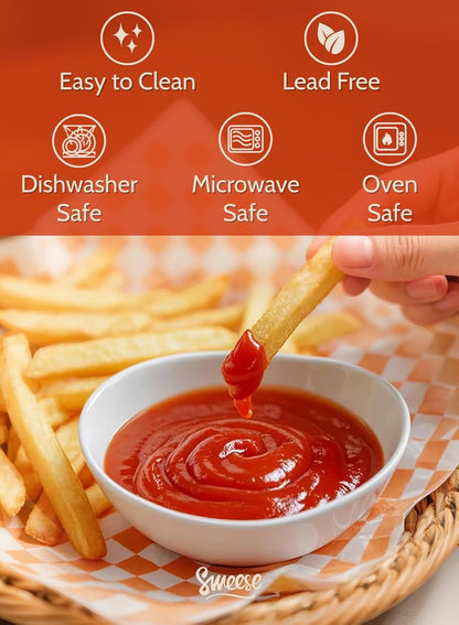 Sweese 4 oz Porcelain Bowls Set of 6 - White, Small Dipping/Snack/Sauce/Condiment Dish - Microwave, Dishwasher Oven Safe