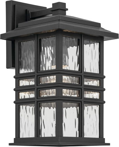 KICHLER Beacon Square 14.25" 1-Light Outdoor Wall Light with Clear Hammered Glass in Textured Black, for Exterior Doors, Garage, Porch, or Patio (14.25" x 8"), 49830BKT