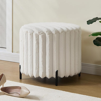Furniliving Modern Round Ottoman, Large Size Bedroom Ottoman Footstool Round Ottomans Stool for Living Room, Bedroom, Makeup Room, Beige, Faux Fur