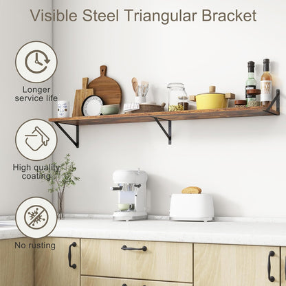 Fun Memories Deep Floating Shelves, 55W x 12D Floating Shelves for Wall, Wood Floating Shelf with Bracket, Wide Display & Storage Wall Shelves for Living Room, Bedroom, Rustic Brown