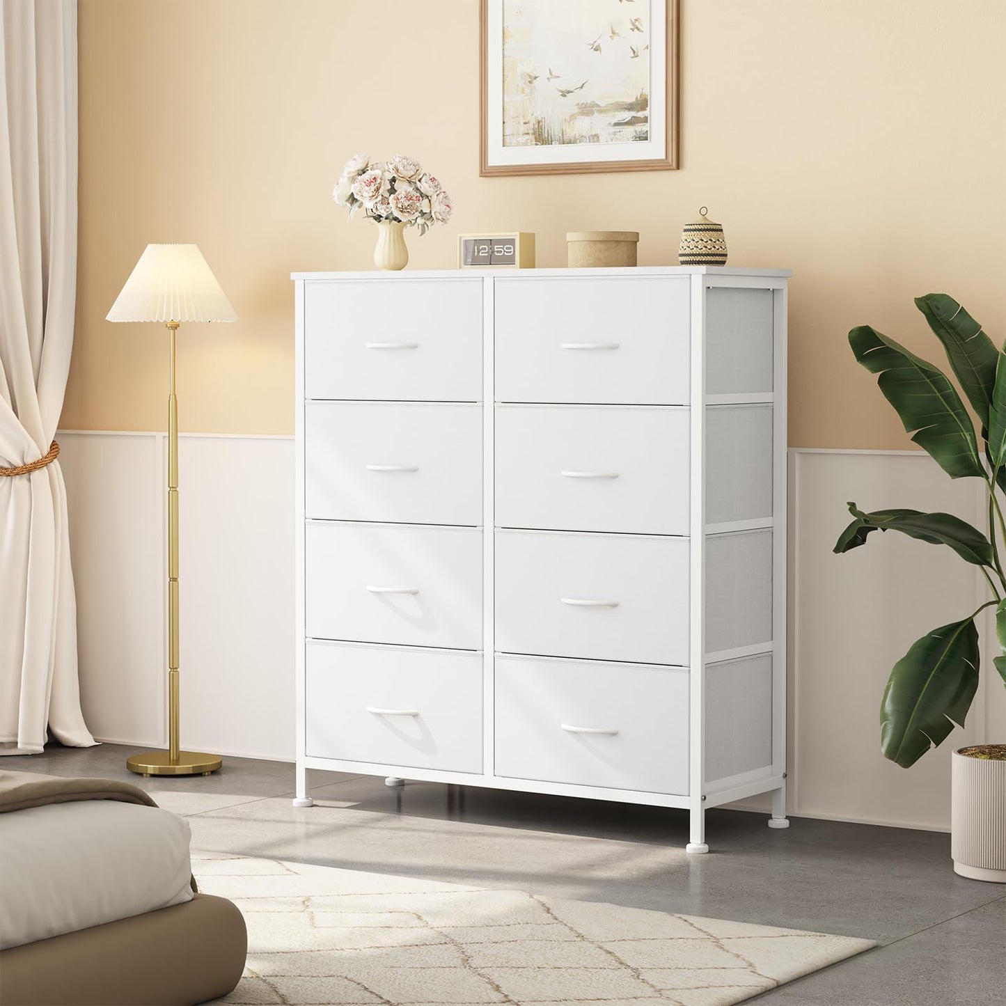 Sweetcrispy 8 Drawer Fabric White Dresser for Bedroom, Tall Double Dresser