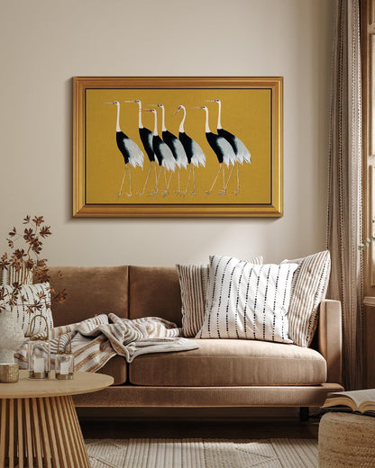 HUARCEY Gold Framed Vintage Wall Art for Living Room, Animals Painting Prints Large Decor for Kitchen, Aesthetic Bedroom Wall Art Decor, Christmas Gifts for Friends or Family (Seven Cranes 24"x36")