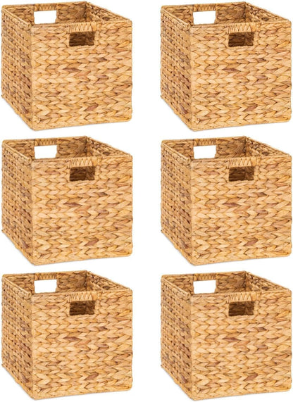 10.5 x 10.5in Wicker Storage Baskets for Shelves, Water Hyacinth Storage Baskets, Woven Baskets for Storage, Wicker Storage Basket for Bedroom, Living Room (6 Packs 10.5x10.5in)