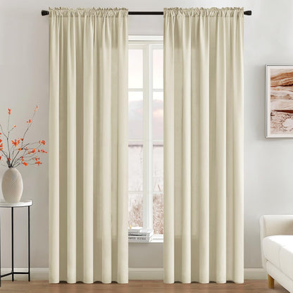 MIULEE Cream Beige Privacy Sheer Curtains That Let Light in 90 Inches Long Non-See-Through Semi Sheer Curtain Light Filtering Window Curtains Drapes for Living Room Bedroom 2 Panels Set 42 X 90