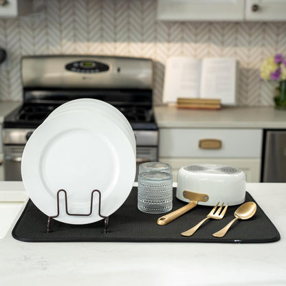 S&T INC. Dish Drying Mat XL, 18” x 24”, Absorbent Microfiber Kitchen Counter Mat, Dish Drying Pad for Dishes, Utensils, Pots and Pans, Extra Large, Black