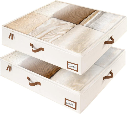 StorageWorks Underbed Storage Box, Under Bed Clothes Organizer With Sturdy Structure and Ultra Thick Fabric, Beige, 33" L x 31" W x 6 ¾ "H, 2 pack