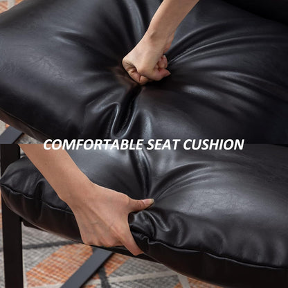 DUOMAY Mid-Century Accent Chair Armchair, Comfy PU Leather Leisure Chair Lazy Chair with Metal Leg for Living Room Bedroom Office Apartment, Black