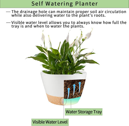 2 Pack 10 Inch Hanging Planters for Indoor Outdoor Plants, Hanging Plant Flower Pot Basket with Drainage Hole with Removable Tray&Hooks Self Watering Plant Pot for Hanging Plants, White