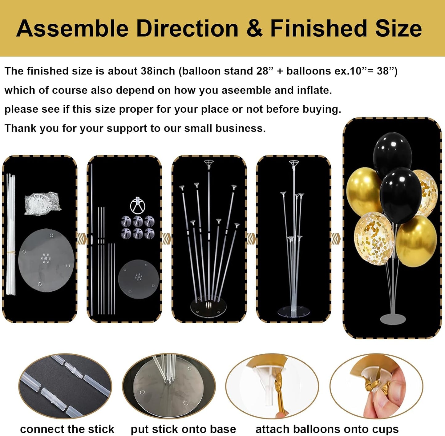 Black and Gold Party Decorations Balloon Stand Table Centerpieces for Birthday Wedding Retirement Anniversary Father's Day Halloween New Years Graduation Decorations 2025 (Black gold set4)