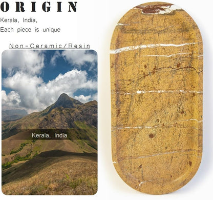 JINGJU Brown Rainforest Marble Oval Tray 10x5inches, Natural Stone Decorative Tray for Jewelry, Candle, Bathroom Counter, Coffee Table