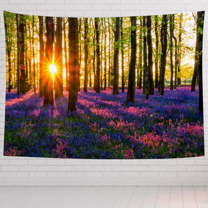 Nature And Landscape Tapestry For Bedroom Sun Evening Sun Bluebell Wood Tapestries Wall Hanging For Living Room Dorm Office 60×40 In