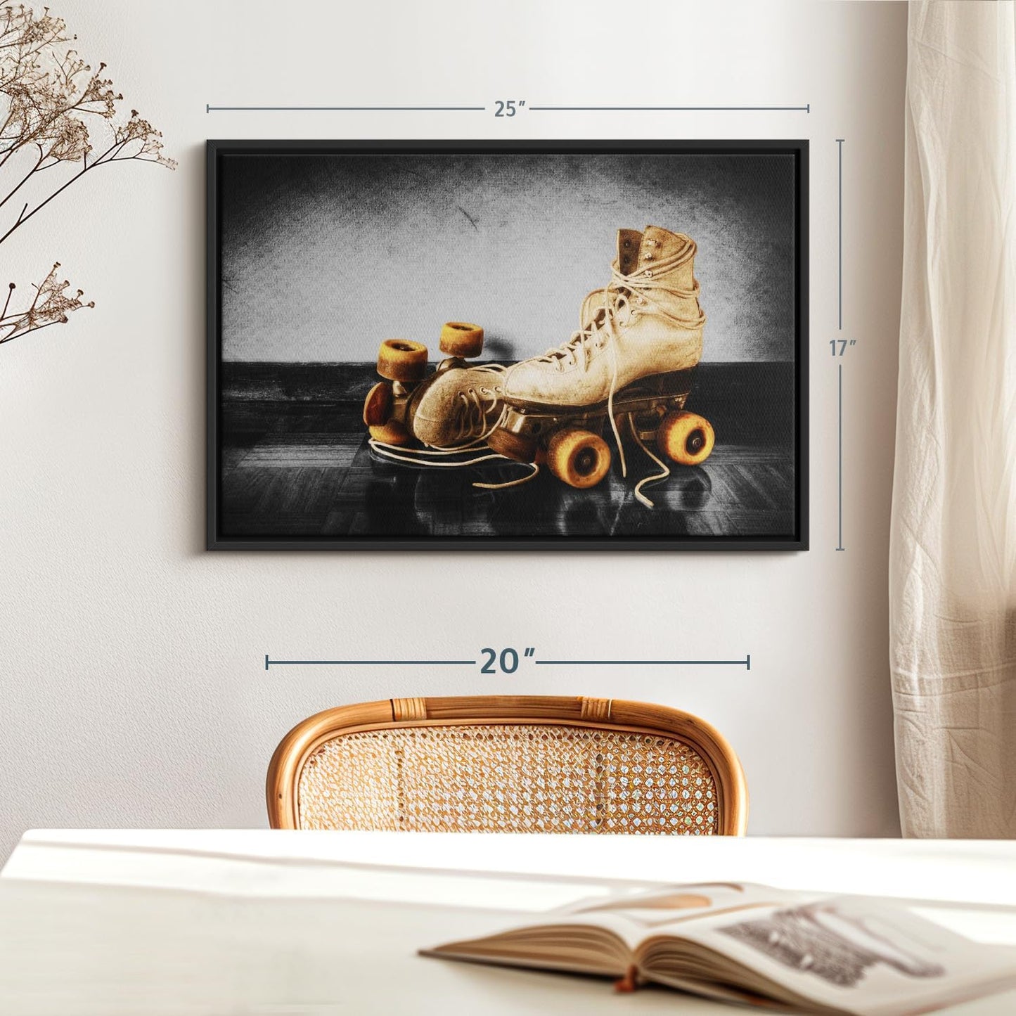 ElephantStock Vintage Skates Pop Wall Art - Horizontal Framed Canvas - 1-Piece Living Room Wall Decor - Sport Photography Canvas Print - Beige and Black Decor for Wall - 25" X 17"