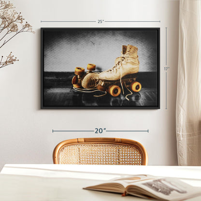 ElephantStock Vintage Skates Pop Wall Art - Horizontal Framed Canvas - 1-Piece Living Room Wall Decor - Sport Photography Canvas Print - Beige and Black Decor for Wall - 25" X 17"