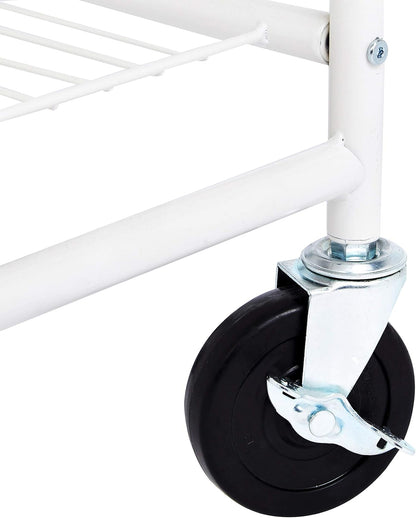 Amazon Basics Rectangular Laundry Hamper Basket Butler Cart with Wheels and Hanging Rack, White