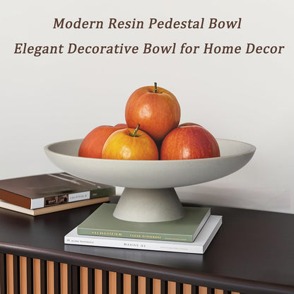 Modern Resin Pedestal Decorative Bowl, Large Fruit Bowl for Kitchen Counter, Stylish Key Bowl for Entryway Table, Grey