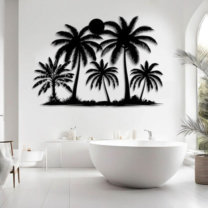 Tuglona Metal Palm Tree with Sunset Wall Decor, Tropical Palm Tree Metal Wall Art, Tropical Wall Decor, Sun Wall Art, Beach Wall Decoration, Coastal Trees Wall Hanging (Gold, 48"x33"/121x84cm)