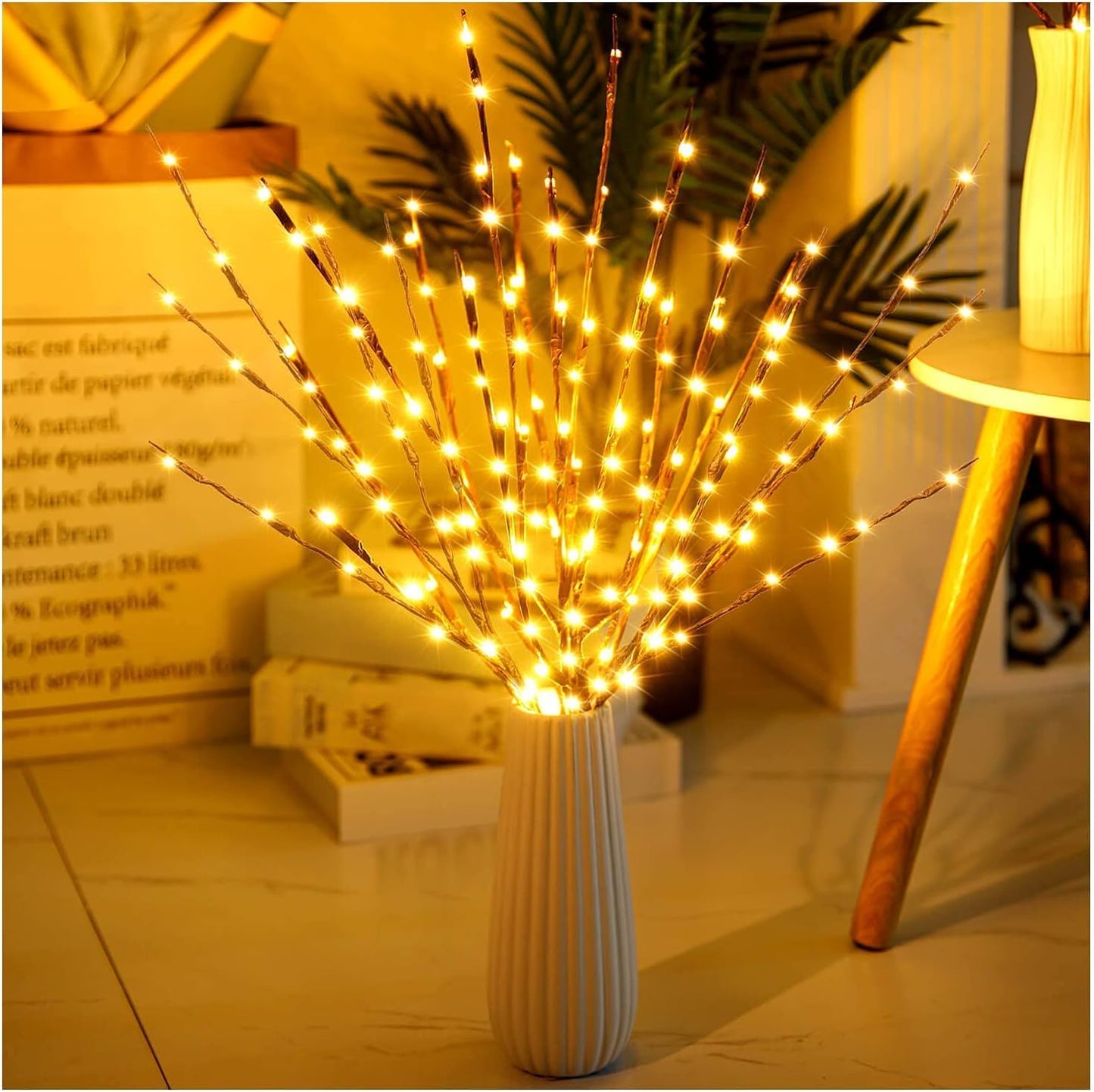DK177 4 Pack Led Branch Light Battery Operated Lighted Branch Vase Filler Willow Tree Artificial Little Twig Power Brown 30 Inch 20 LED for Home Romantic Decoration, Warm White