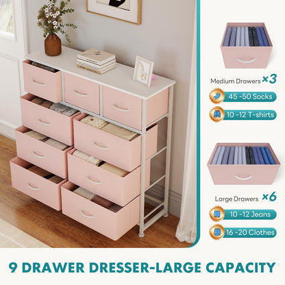 OLIXIS 9 Drawer Pink Dresser for Bedroom, Closet Organizers and Storage