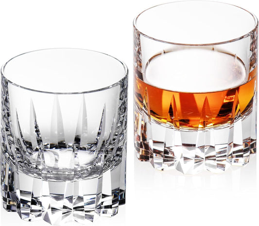 KAMMAK Crystal Whiskey Glasses Set of 2, Handcrafted 7.78oz Old Fashioned Glasses Stemless, Luxury