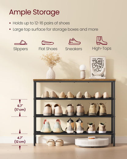 VASAGLE Shoe Rack, Shoe Storage Rack for Closet, Entryway, Living Room, Free Standing Metal