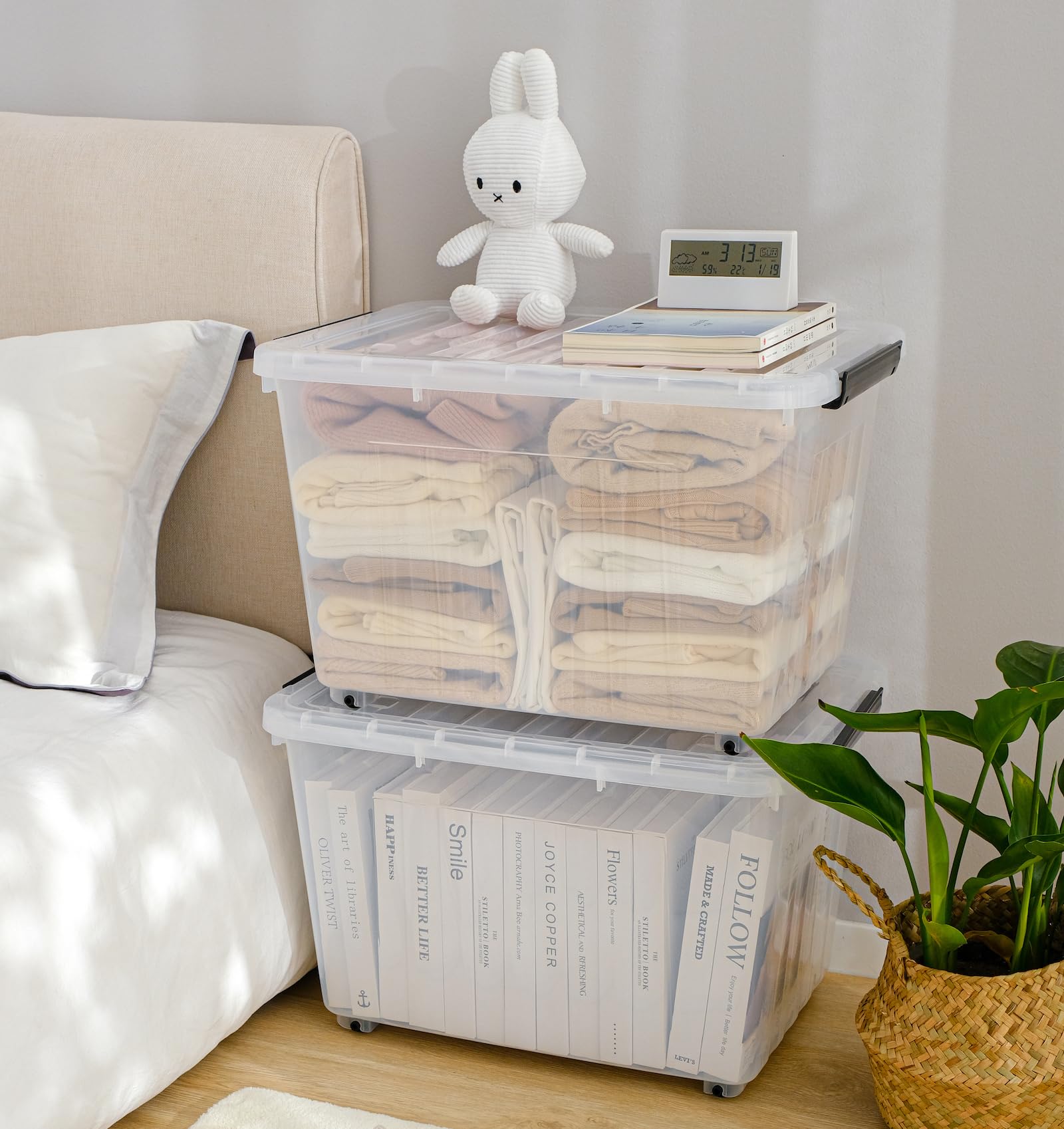 Cetomo 60Qt*4 Plastic Storage Bins, Storage Box, 4 Pack, Organizing Container with Wheels, Durable