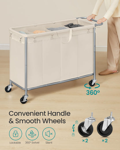 SONGMICS Laundry Basket with Wheels, 4-Section Rolling Laundry Hamper, 68.6 Gallons (260 L)