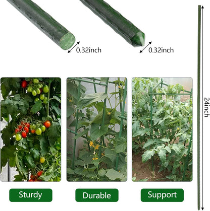 Garden Plant Stakes 24 Inch 2Ft Steel Plant Stick Support, 25 Pack Tomato Stakes for Growing Climbing Plants