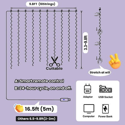 HXWEIYE 300LED Fairy Curtain Light (Upgrade Two Kinds of Light Clips) with Remote 8 Modes Times，9.8x9.8Ft White USB Plug-in Christmas Hanging String Light for Bedroom, Parties, Walls, Windows