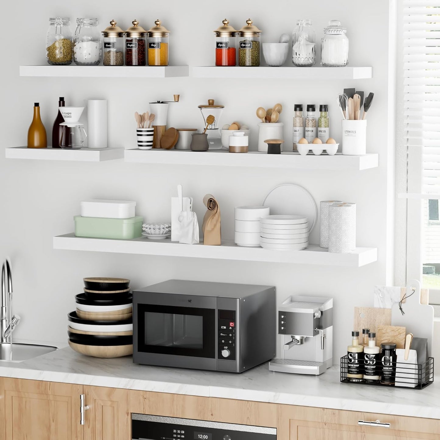 Fun Memories 48 Inch Floating Shelves - Fireplace Mantel Shelf - Deep Wall Mounted Wood Storage Shelf for Bedroom, Kitchen, Farmhouse - 1 Pack, Rustic White