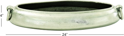 Deco 79 Aluminum Metal Decorative Decorative Bowl Decorative Container with Ring Handles, Decorative Keepsake Box 24" x 9" x 4", Silver