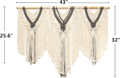 guzhiou large macrame wall hanging - Boho Tapestry Macrame Wall Decor Art- Chic Bohemian Handmade Woven Tapestry Home Decoration for Bedroom Living Room Apartment Wedding Party - 43"x32" (Beige-grey)