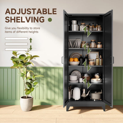 Letaya Storage Cabinet,75" H Metal Kitchen Pantry Cabinets with Doors and Adjustable Shelves,Pantry Organizers for for Cupboard/Dining/Bathroom/Office/Garage Room,Black
