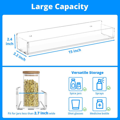 NIUBEE Wall Mounted Spice Rack Organizer,Clear Acrylic Spice Shelf Storage Holder,Hanging Seasoning Rack Organizer for Wall Kitchen 4 Pack