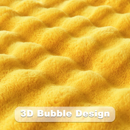 NEWCOSPLAY Faux Fur Twin Blanket Mustard Yellow Bubble Blanket Thick Warm Soft for Couch Sofa Bed 550GSM (Mustard Yellow, Twin(60"x80"))