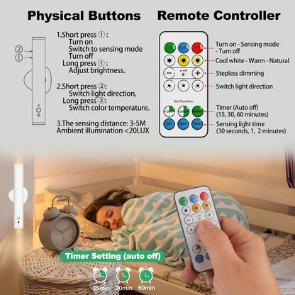 Rechargeable Wall Sconces | Dimmable LED Cordless Lamp with Remote, Motion Sensor, Metal Body | Battery Operated Lights for Decor, Night Light Indoor, Hallway, Bedroom, 1pcs