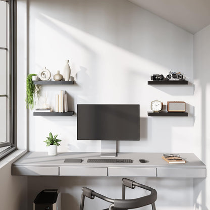 BAMEOS Floating Shelves, Black Wall Mounted Wooden Shelves with Invisible Brackets Set of 2, Hanging Wall Shelves Decoration for Bedroom, Bathroom, Living Room and Kitchen