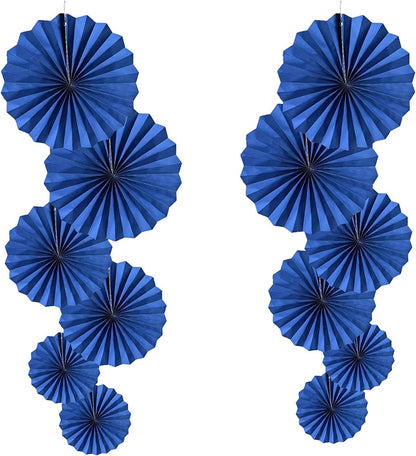 HQZ Blue Party Hanging Fans DIY Set - 12pcs Paper Fans, Pinwheels, Craft for Wedding, Birthday, Christmas Party Decoration