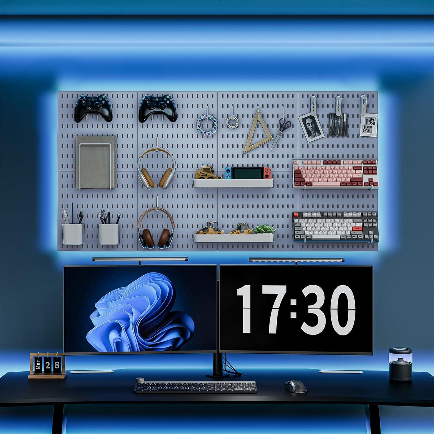 Pegboard Combination Kit, 25.2" x 25.2" Wall Mounted Storage Set with 4 Pegboards & 20 Accessories Hanging, Peg Boards Organizer