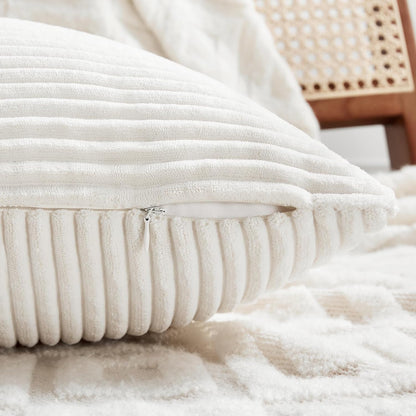 Fancy Homi 2 Packs Cream White Big Decorative Throw Pillow Covers 24x24 Inch for Living Room Couch Bed, Farmhouse Boho Home Decor, Soft Corss Corduroy Patchwork Accent Square Cushion Case 60x60 cm