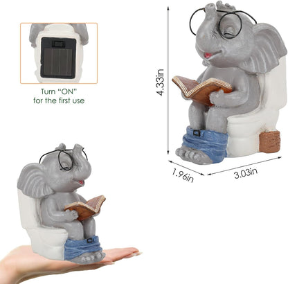 Elephant Statue Solar Outdoor Garden Decor, Funny White Elephant Gifts for Women, Mom, Grandma or Birthdays,Elephant Decor Ornament for Yard Art Balcony Patio Porch Lawn & Home House