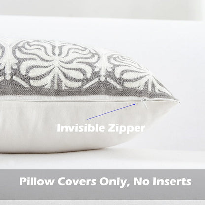 HWY 50 Grey Gray Decorative Lumbar Pillow Cover Rectangle 12x20 Inch (1 Piece), Embroidered Cotton Farmhouse Cushion Cover Pillow Case for Sofa Couch Living Room Bed, Minimalist Floral